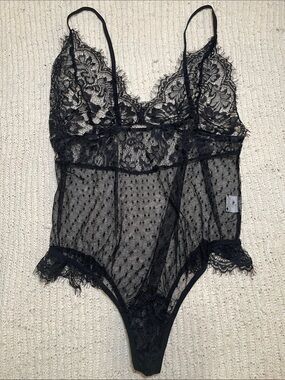 Source Unknown Black Lace Sheer Bodysuit Chemise